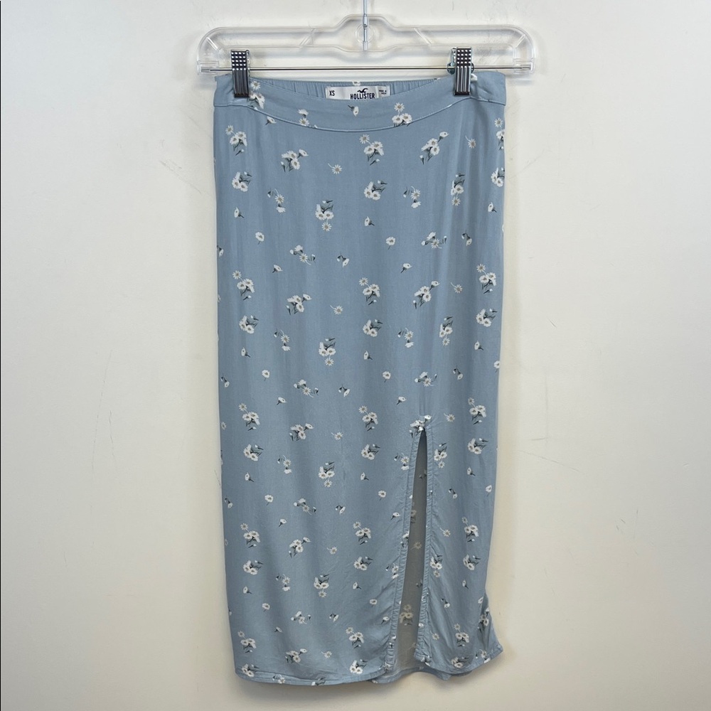 Hollister Women's Blue White Floral Daisy Ultra High-Rise Long Skirt Size XS